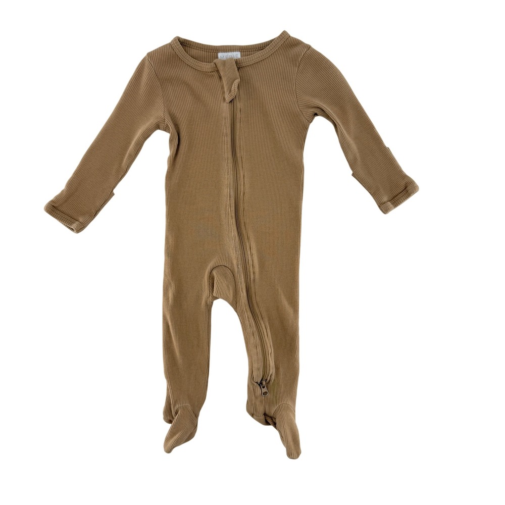 Mebie Baby 3-6M Brown Organic Cotton Ribbed Footed Pajamas Romper Jumpsuit‎
